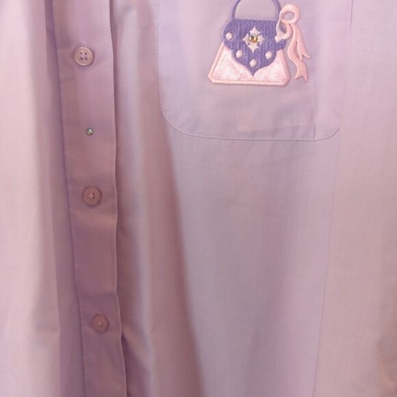 Get Lucky lilac long sleeve button front blouse with appliques and rhinestones - Picture 15 of 15